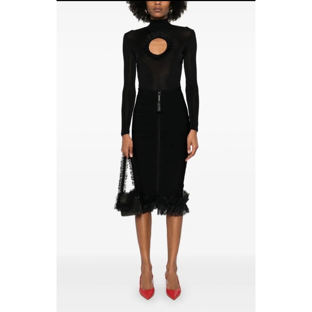 NWT Self-Portrait x Christopher Kane Lace Trim Knit Midi Skirt Black Sz 4